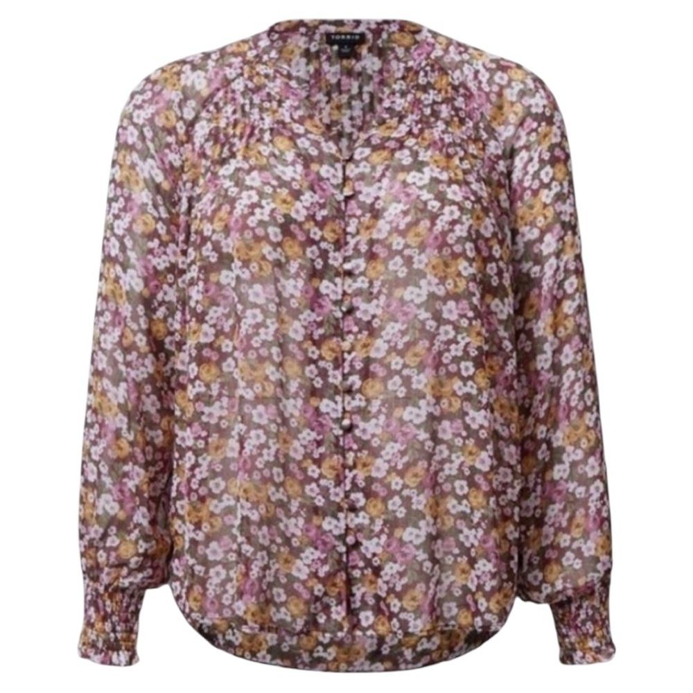 Torrid Crinkle Chiffon Smocked Blouson Sleeve Blouse Size L